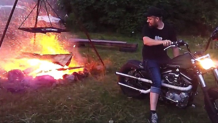 Biker Dude Hits The Throttle And Starts RAGING Campfire With His Harley! | Society Of Rock Videos