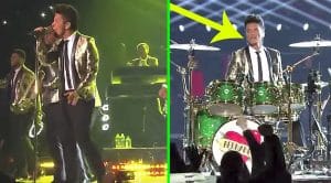 A Drum Kit Is Set Up At The Super Bowl Halftime Show, But What Happens When Bruno Mars Sits Behind It?