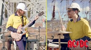 Two “Electricians” Play 77 AC/DC Songs In 5 Minutes In The Middle Of An Electrical Grid!
