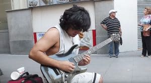 Street Performer Delivers The Goods With His Lightning Fast Shred Technique!