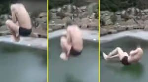 If You Ever Feel Sad, Just Remember That This Guy Did A Cannonball Into A Frozen Pool
