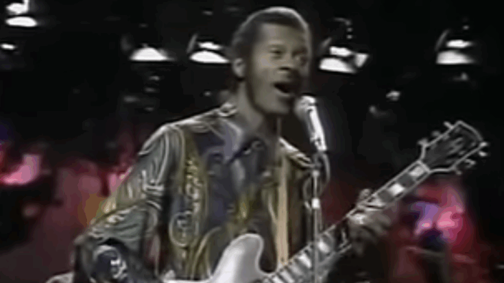 Chuck Berry playing a semi hollow guitar.