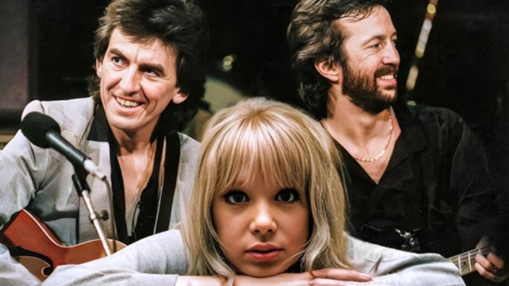 Pattie Boyd with George Harrison and Eric Clapton, capturing the intertwined lives of 1960s and 70s rock icons