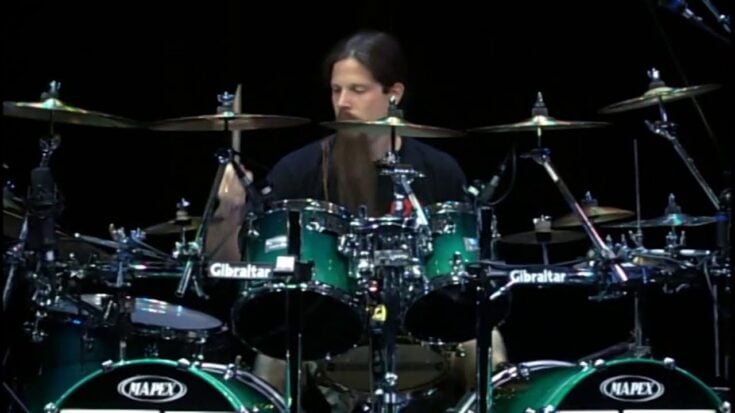 Chris Adler of lamb of god behind the drumkit