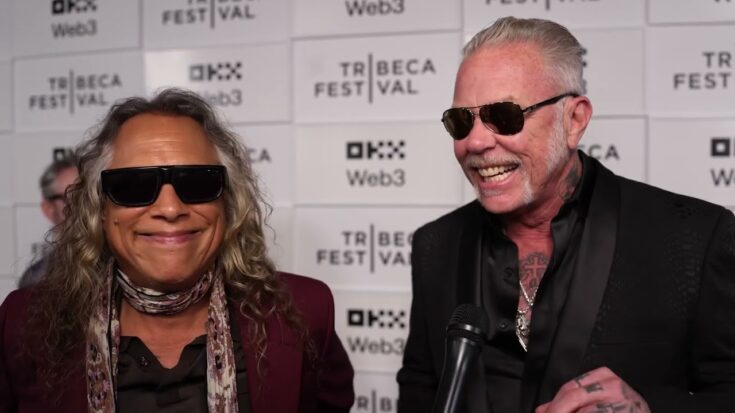Kirk Hammett & James Hetfield in an interview on the red carpet in tribeca film festival