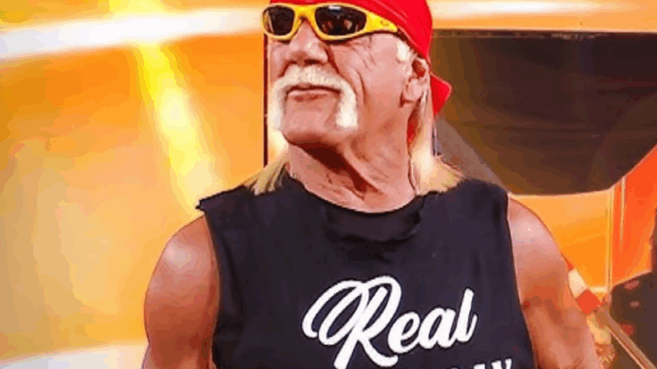 Hulk Hogan wearing a red bandana, yellow sunglasses, and a sleeveless black 