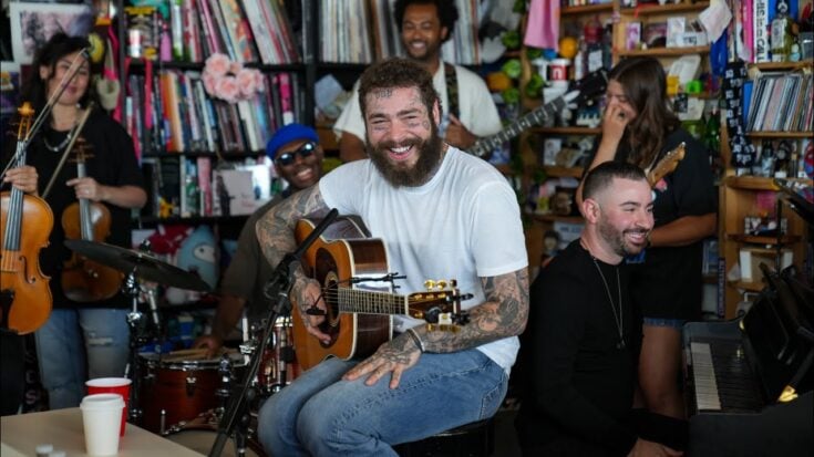 Post Malone in nPR wearing a white shirt