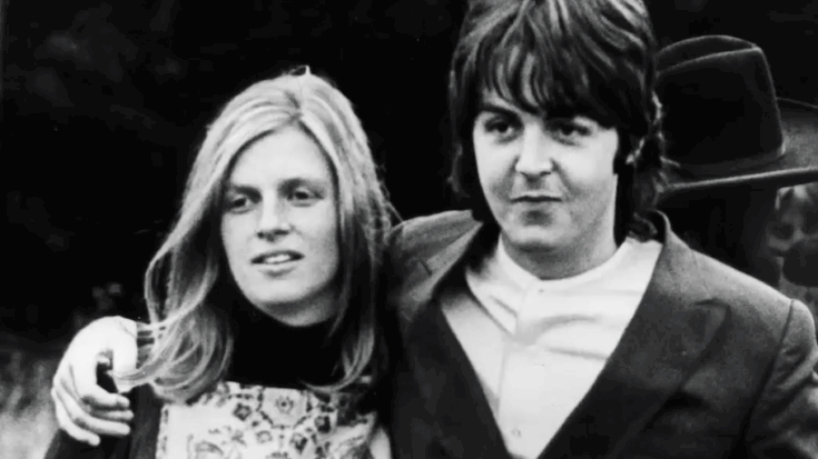 Paul McCartney with Linda McCartney during the late 1960s, captured in a candid moment together.