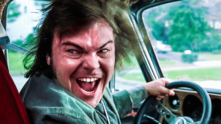 Jack Black driving and rocking out to “Immigrant Song” in School of Rock scene.