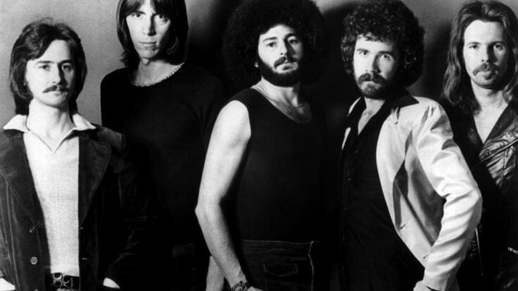 Promotional photo of the US rock group Boston. From left: Barry Goudreau, Tom Scholz, Sib Hashian, Brad Delp, Fran Sheehan.