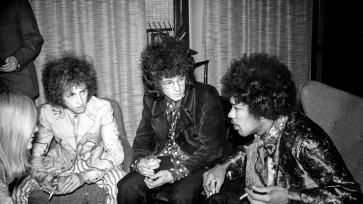 The Jimi Hendrix Experience performed in Helsinki. Here seen before or after the concert at Hotelli Vaakuna. Taken on 22 May 1967