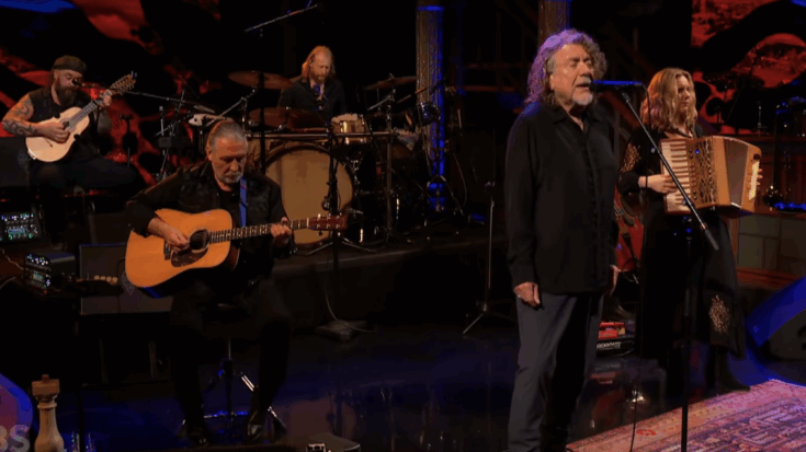 Robert Plant singing in the late show.